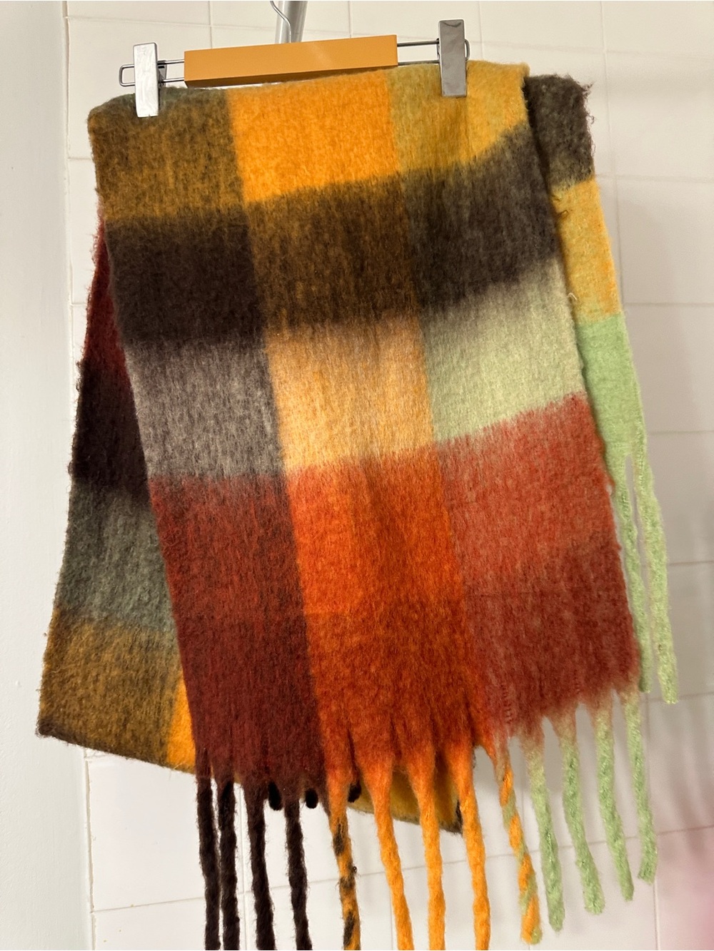 Multi-Color Plaid Mohair-Blend Throw Scarf